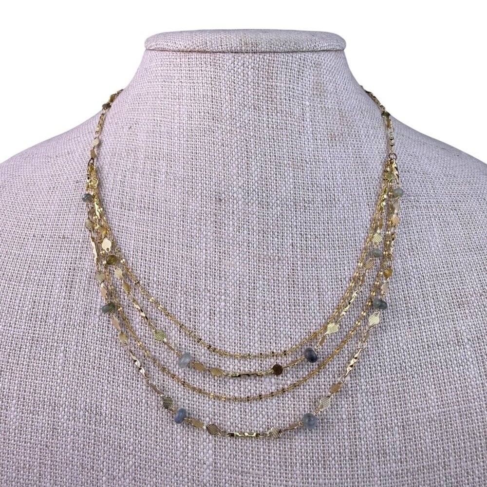 Serafina Womens Gold Tone Multi-Strand Necklace With Blue Beads
